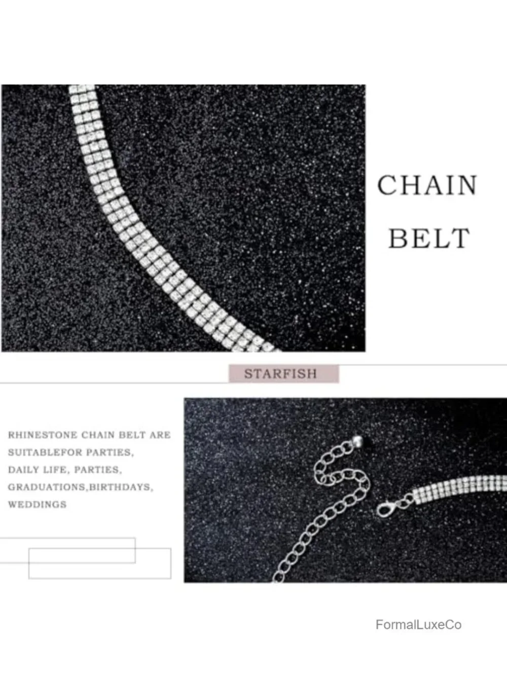 Rhinestone Chain Belt Sparkle Crystal Dress Belt Adjustable Waist
